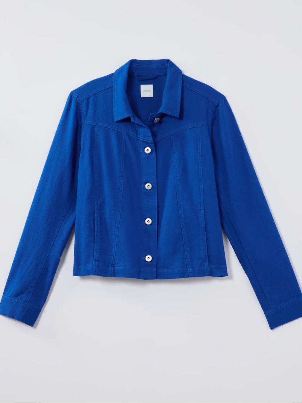 $129 J. Jill Cotton & Linen Seamed Denim Jacket Vibrant Blue Sz large excellent - Picture 5 of 12